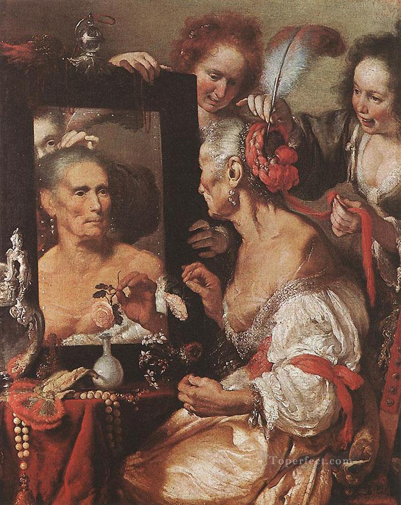 Old Woman At The Mirror Italian Baroque Bernardo Strozzi Oil Paintings